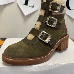 Vince Camuto Klerica Sherling Boots in Olive Green